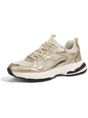 Women's Gold/Beige Chunky Platform Sneakers Running Walking Gym Athletic Shoes